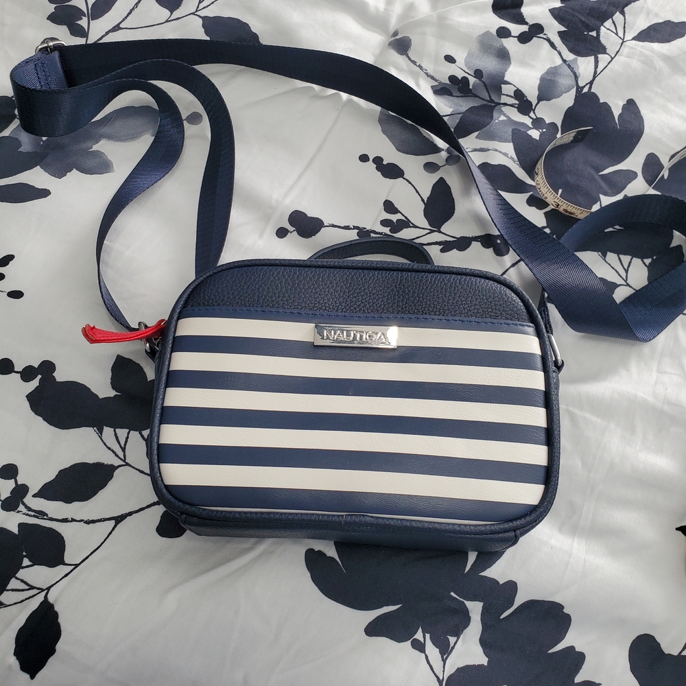 Nautica Navy and White Striped Crossbody Bag